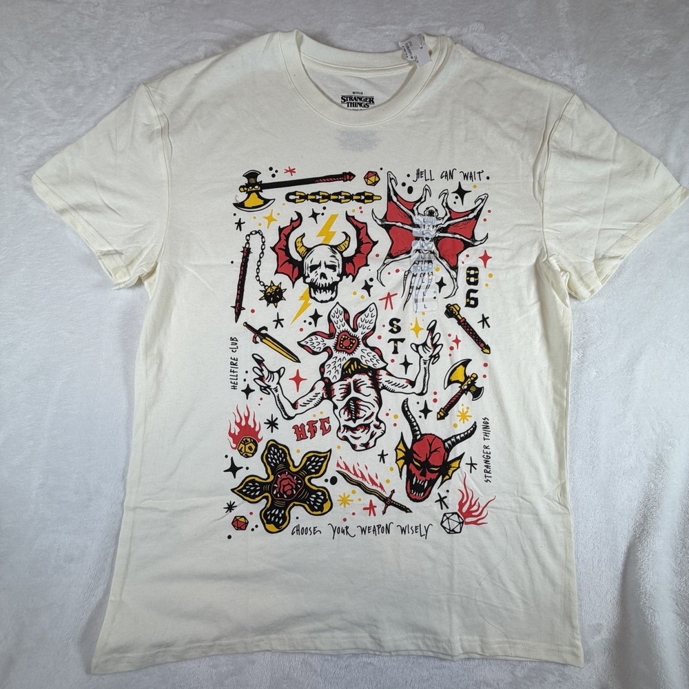 NWT Netflix Stranger Things T-Shirt Unisex Sz L White Graphic Short Sleeve